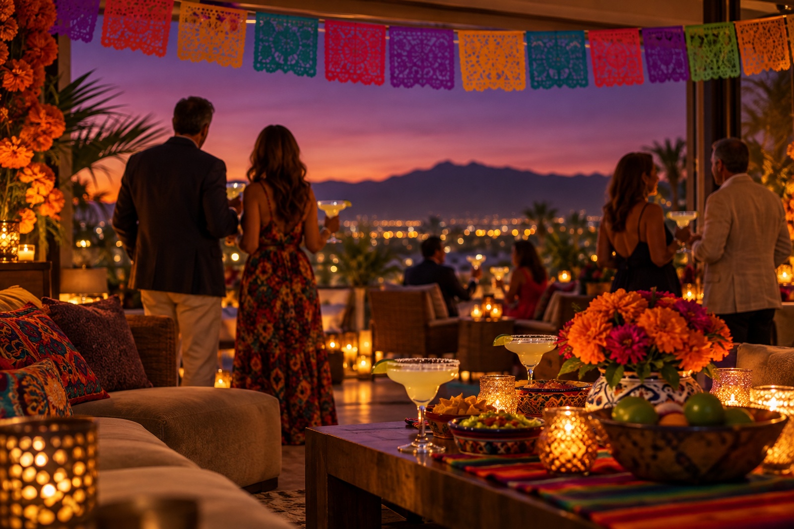 Hotel suite party decorated for Cinco de Mayo