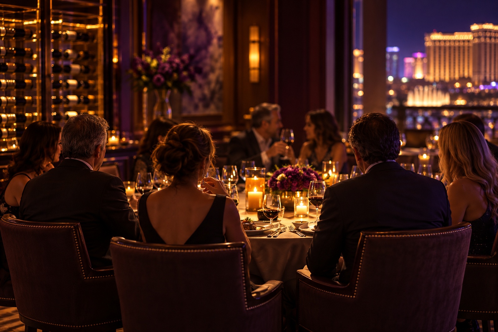 Couples at a candlelit table in a private dining room