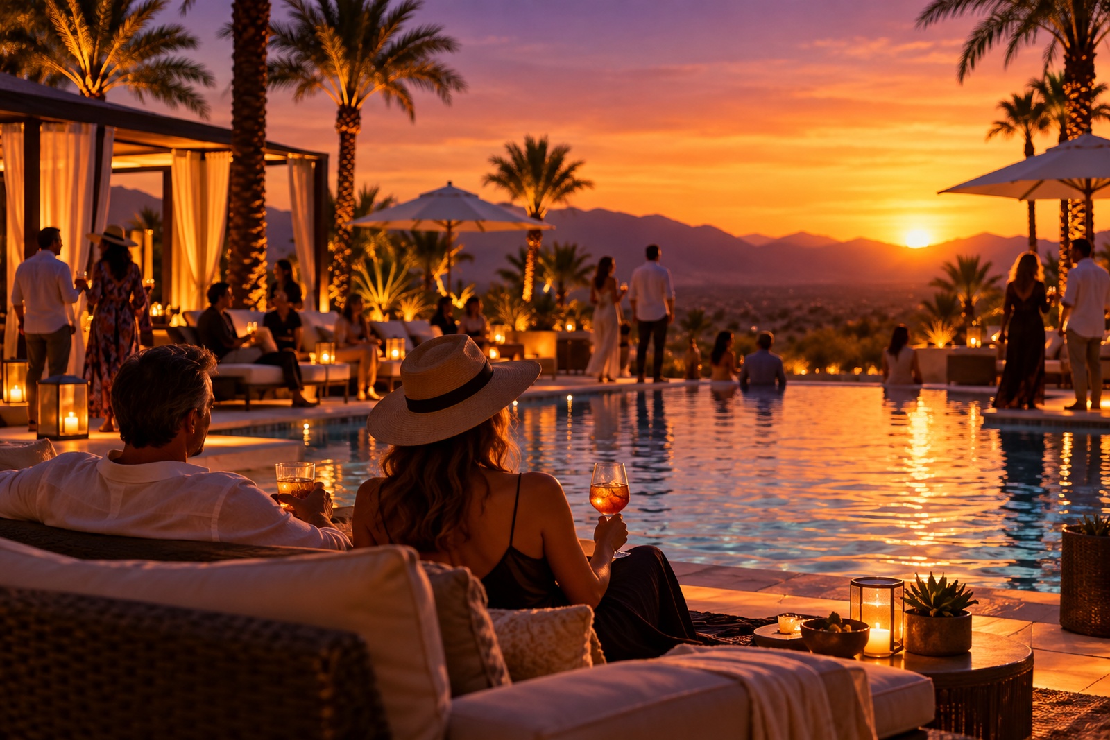 Resort pool party on a hot desert afternoon